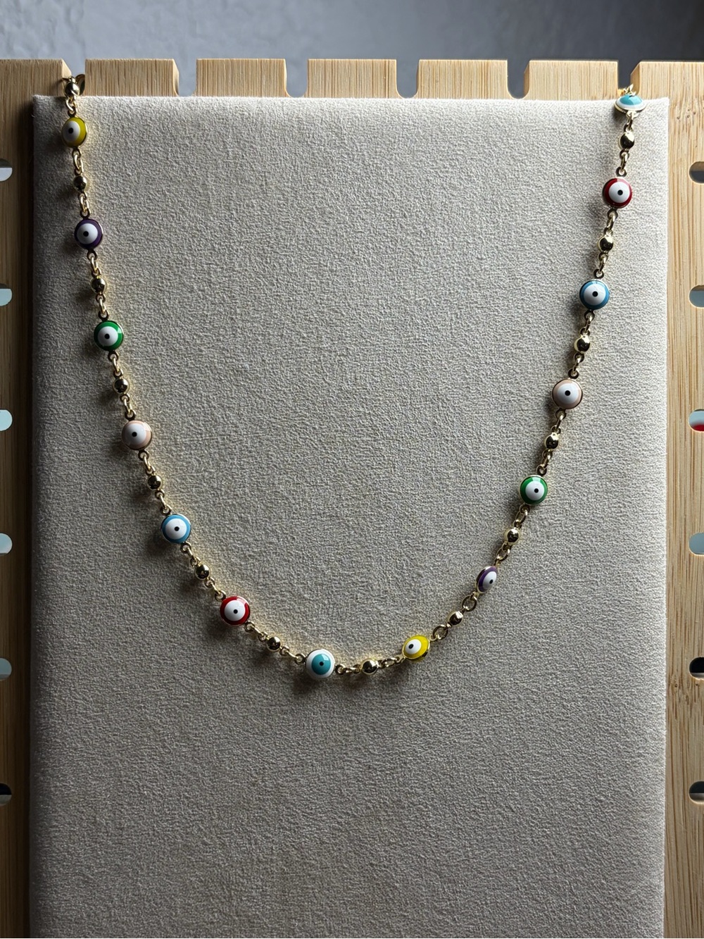 Gold Chain Necklace with Multicolor Evil Eye Beads